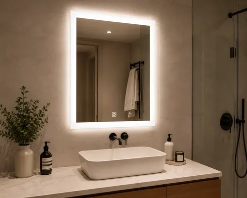 Espejo Rectangular Táctil Baño Led Fria Moderno 70x50cm