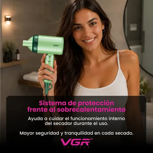 Secador De Pelo Plegable Viaje VGR V-421 1200W Compacto Verde Claro