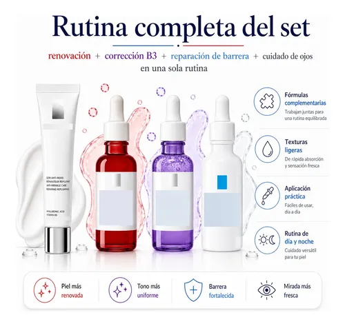 Kit Skincare Facial 4 Pasos Sérum B3 Reparador Crema Ojos