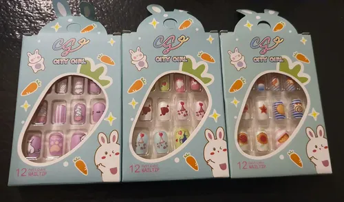12 Uñas Postizas Para Nenas Estampadas Pack X 2 Unidades