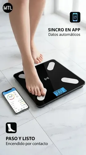 Balanza Digital Baño MTL Bluetooth 180kg Vidrio Templado Sensor Alta Precision Pantalla Lcd Encendido Automatico Diseño Slim Antideslizante Hogar Control Peso Salud Fitness App