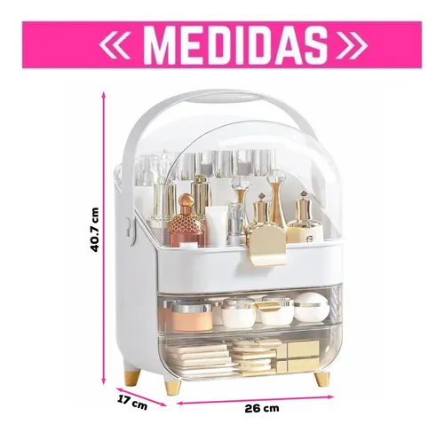 Organizador Maletin Con Manija Porta Maquillaje Cajones Tapa