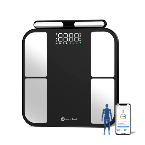 Balanza Digital Inteligente Masa Muscular 8 Electrodos Análisis Corporal Bioimpedancia App Bluetooth 180kg