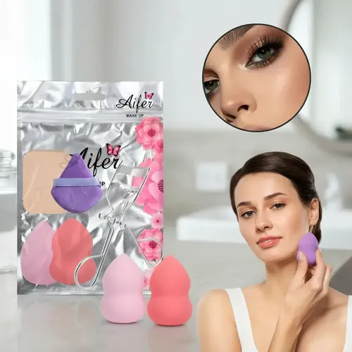 Set 4 Esponjas Blender P/ Maquillaje + Arqueador De Pestañas Color Tamaño De La Esponja