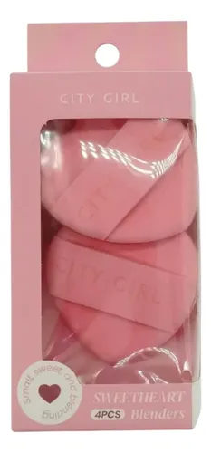 Esponjas De Maquillaje City Girl Corazón X4 Coral Claro