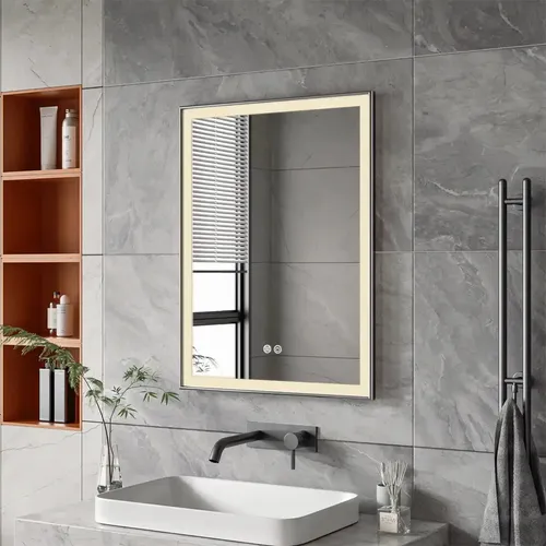 Espejo Rectangular MirrorOn Nilo Negro con Luz LED Regulable de Pared