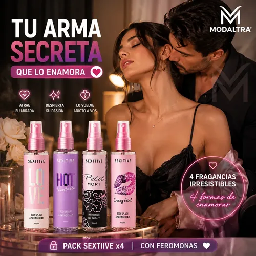 Kit 4 Body Splash Afrodisiacos Con Feromonas Sexitive Mujer