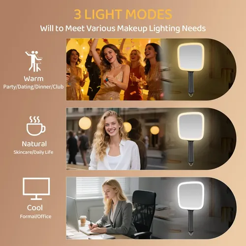 Espejo De Mano Con Luz Famihomii 30x Recargable Negro