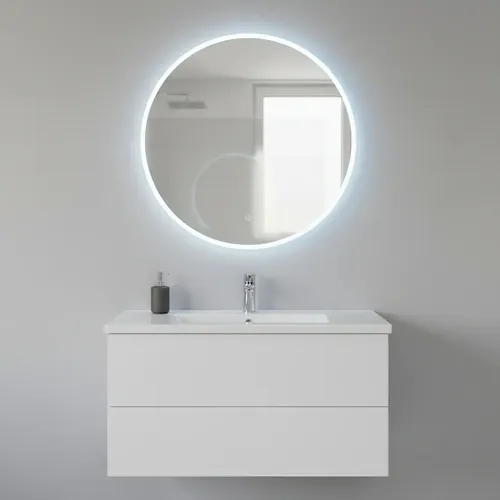Espejo Led Redondo Elicar 60cm Touch Blanco Baño Moderno