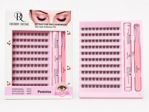 Debby Rose Kit Pestañas Cluster Adhesivo Pestañas Diy Color Negro Espesor 7 mm Largo 1 cm Tipo de curvatura D