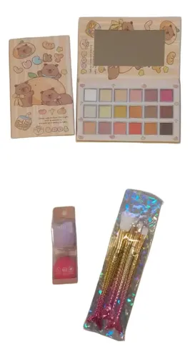 Kit Maquillaje Stitch Capibara Paleta 18 Colores 4 Pinceles