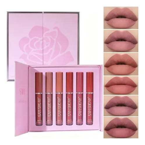 Juego De Brillos Labiales Mate De Terciopelo, 6 Unidades, An