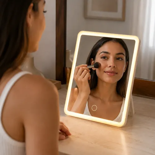 Espejo De Maquillaje Pequeño Portatil Con Luz Led Recargable