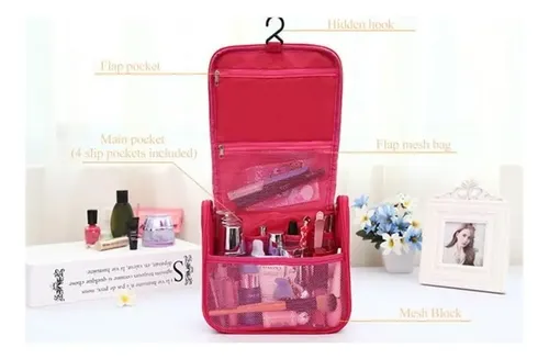 Organizador Neceser Cosmeticos Bolso Porta Maquillaje Percha Color Azul