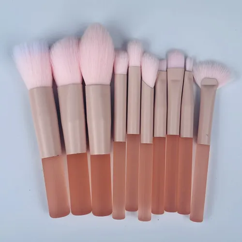 10 Pinceles Maquillaje Mini Rosado Melocotón Set Para
