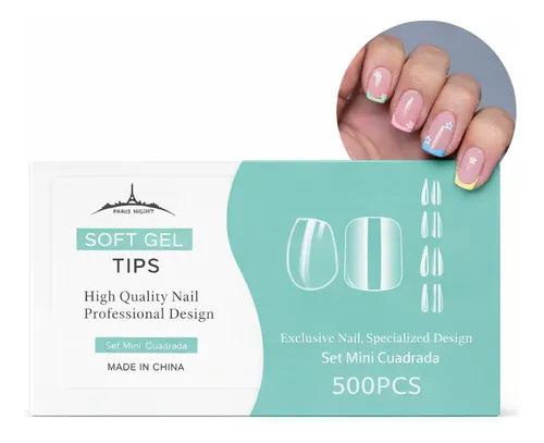 Tips Soft Gel Y Press On X500 Cuadrada Mini Paris Night Uñas