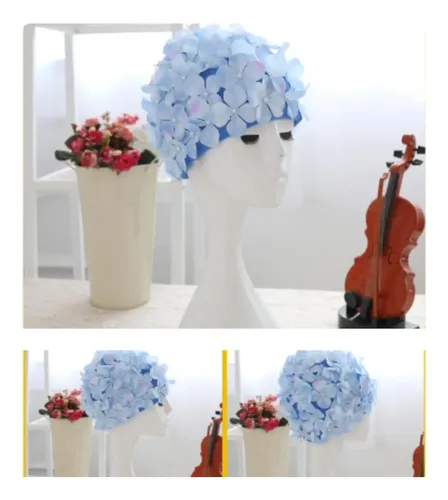 Gorro De Natación De Flores Suave Azul Z