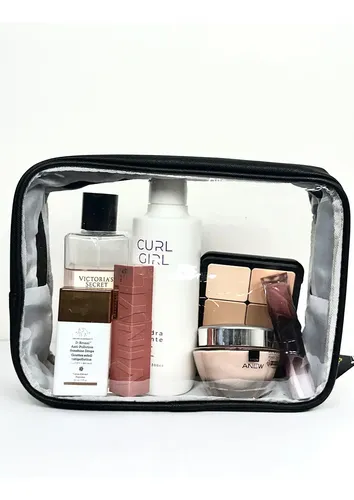 Portacosmetico Neceser Maquillaje Mediano Transparente P2108 Negro Lisa