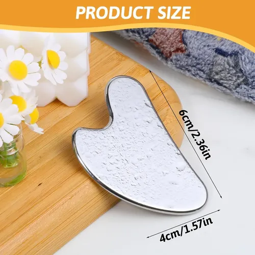 Set 2 Gua Sha Metal Plateado Para Masaje Facial Y Corporal
