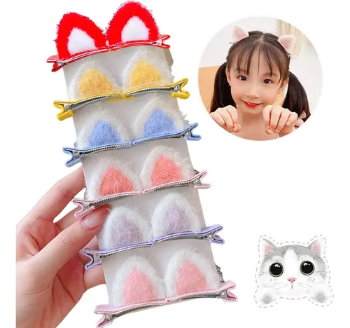 Broches Para El Pelo Orejas De Gato Kawaii 12 Piezas