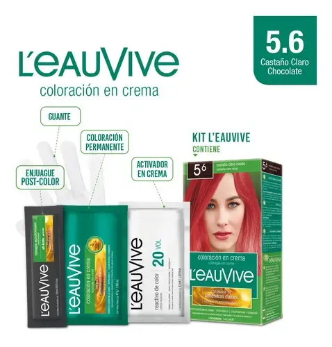 L’eau Vive Kit Tintura Coloración En Crema Tono 5.6 Castaño claro caoba