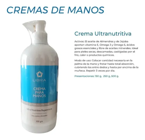 6 Crema Para Manos Ultra Nutritiva 500gr. – Libra Cosmetica Fragancia Suave