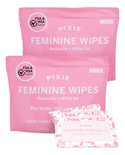 Toallitas Íntimas Femeninas Pixie Cup Rosewater White Tea 2x