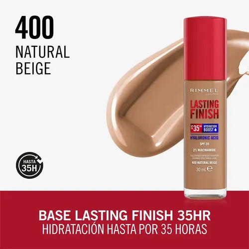 Rimmel Base Lasting Finish 35hr Hydration Boost 500 Toffee Tono 400 Natural beige