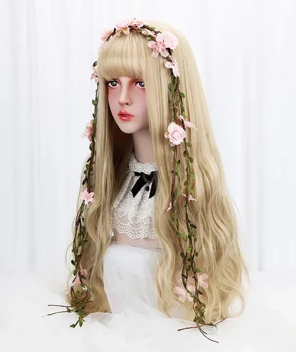 2026 Peluca Sintética Larga Rubia Con Flequillo – Natural