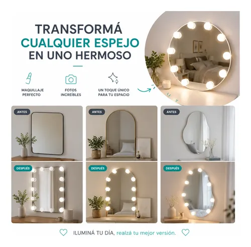 Kit 10 Focos Lamparas Luz Led Espejo Usb Vanity Camarin