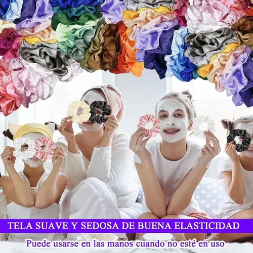 48 Pzs Ligas Cabello Satinado Elásticas, Para Mujeres Niñas