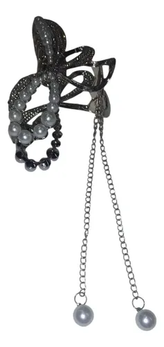 Hebilla Broche De Pelo Metal Perla Y Cadena Sultil Detalle