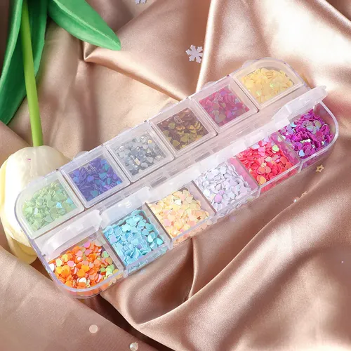 2 Cajas De Calcomanías Y Lentejuelas Corazón Uñas