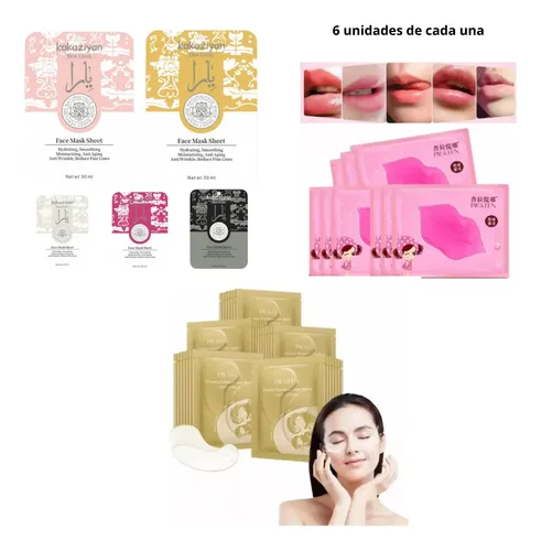 Set Skincare 6 Mascarillas Facial 6 Labios 6 Ojeras Parche