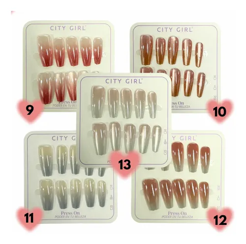 Kit Uñas Postizas Coffin Press On Efecto Aurora Con Adhesivo