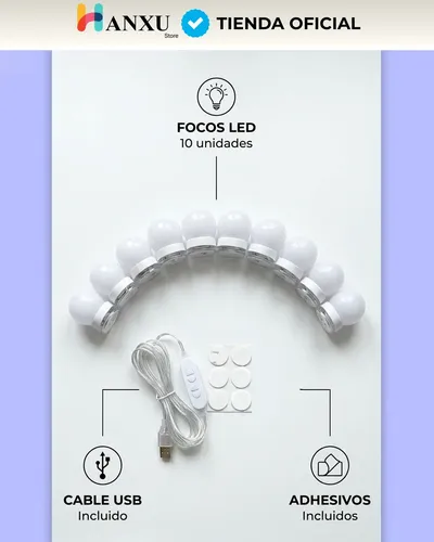 Luces Led Para Espejo Baño Tocador Usb Con 3 Tonos De Luz