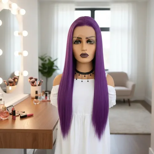 Peluca Lace Front Adiolacba Premium Símil Natural 70 Cm Tamaño De La Base Regulable Tono Violeta Intenso