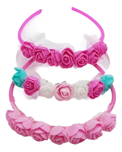 Vincha Nena Flores Color Infantil Accesorios Pelo Pack X 6