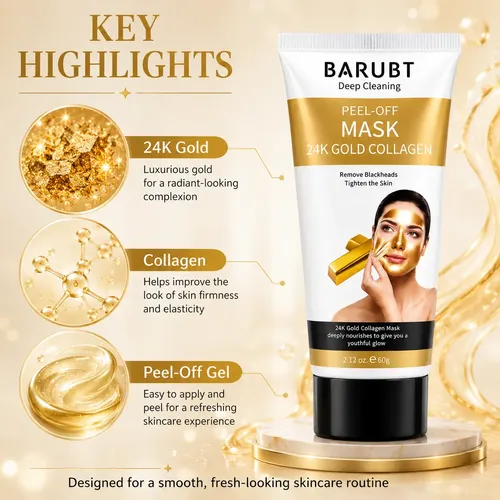 Mascarilla Facial Barubt Peel Off Colágeno 24k Todo Tipo De Piel