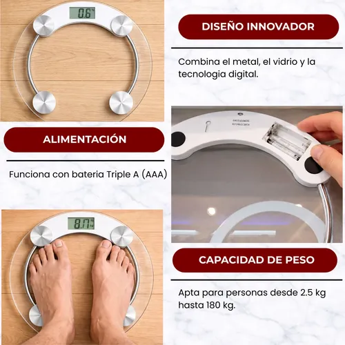 Balanza Digital De Baño Redonda Hasta 180kg Vidrio Templado