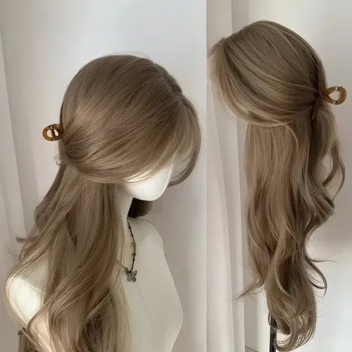 Peluca Para Mujer, Ligera, Sintética, Marrón, Ondulada, Larg Marrón