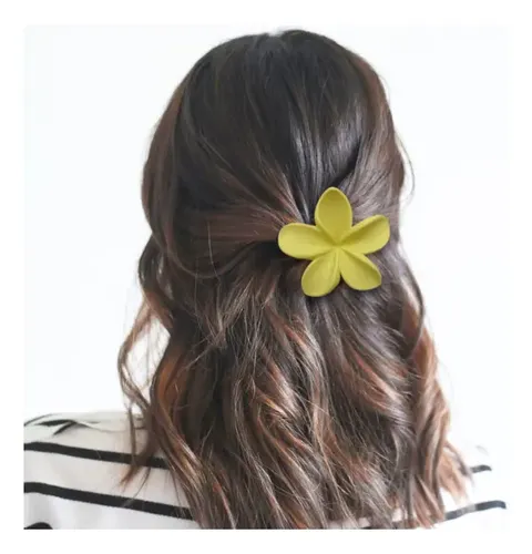 Set Pack Broches Hebillas De Pelo Flor Hawai Mate Claro X4 Amarillo/verde/turquesa/violeta