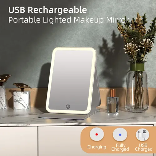 Espejo De Maquillaje Recargable De Viaje Iluminado Con Pu Le