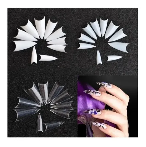 100 Tips Stiletto Cristal/natural En Punta Uñas Postizas