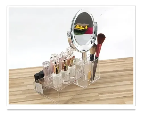 Organizador Maquillaje Cosmeticos Acrilico Con Espejo Transparente