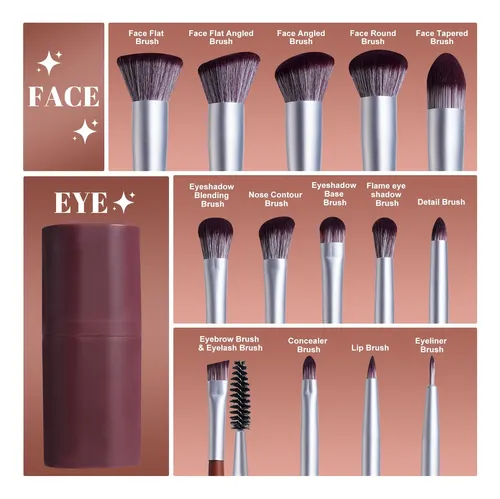 Set De Brochas Para Maquillaje Bs-mall 14 Piezas Con Estuche