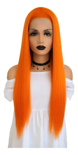 Peluca Lace Front Adiolacba Premium Símil Natural 70 Cm Tamaño De La Base Regulable Tono Naranja Glam
