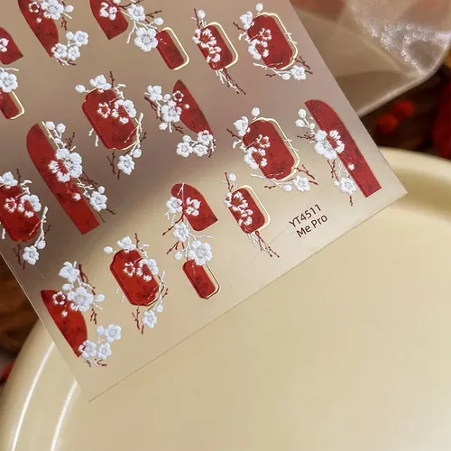 Pegatinas En Relieve De Flor De Ciruelo Para Uñas En Inviern