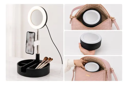 Espejo Portatil Maquillaje Luz Led 3 Tonos Altura Regulable