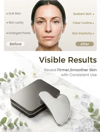 Gua Sha Facial Acero Inoxidable Plata Para Cuello Y Cara